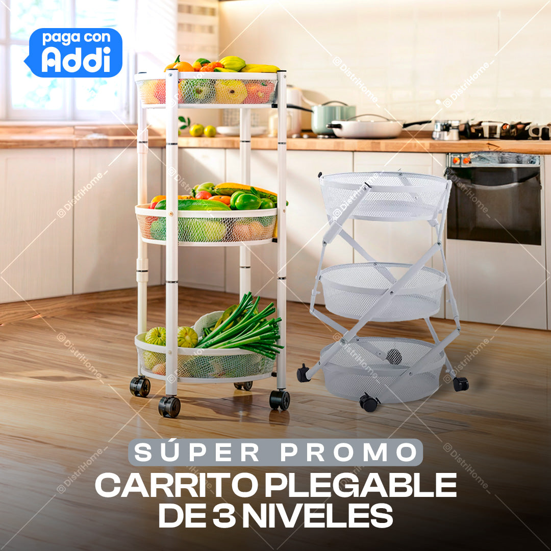 CARRITO ORGANIZADOR DE VERDURA 3 NIVELES PLEGABLE