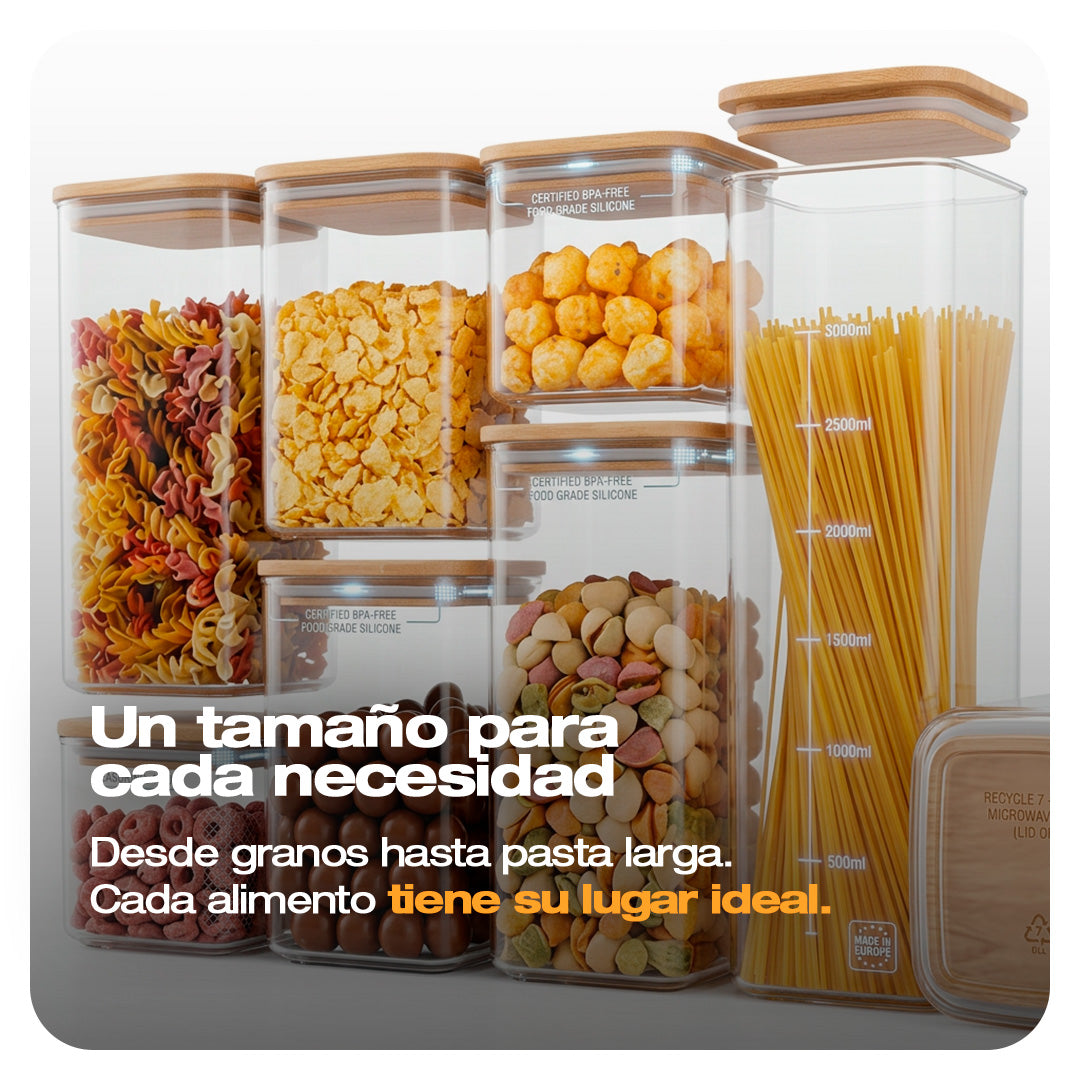 RECIPIENTES HERMETICOS x7 TAPA DE MADERA